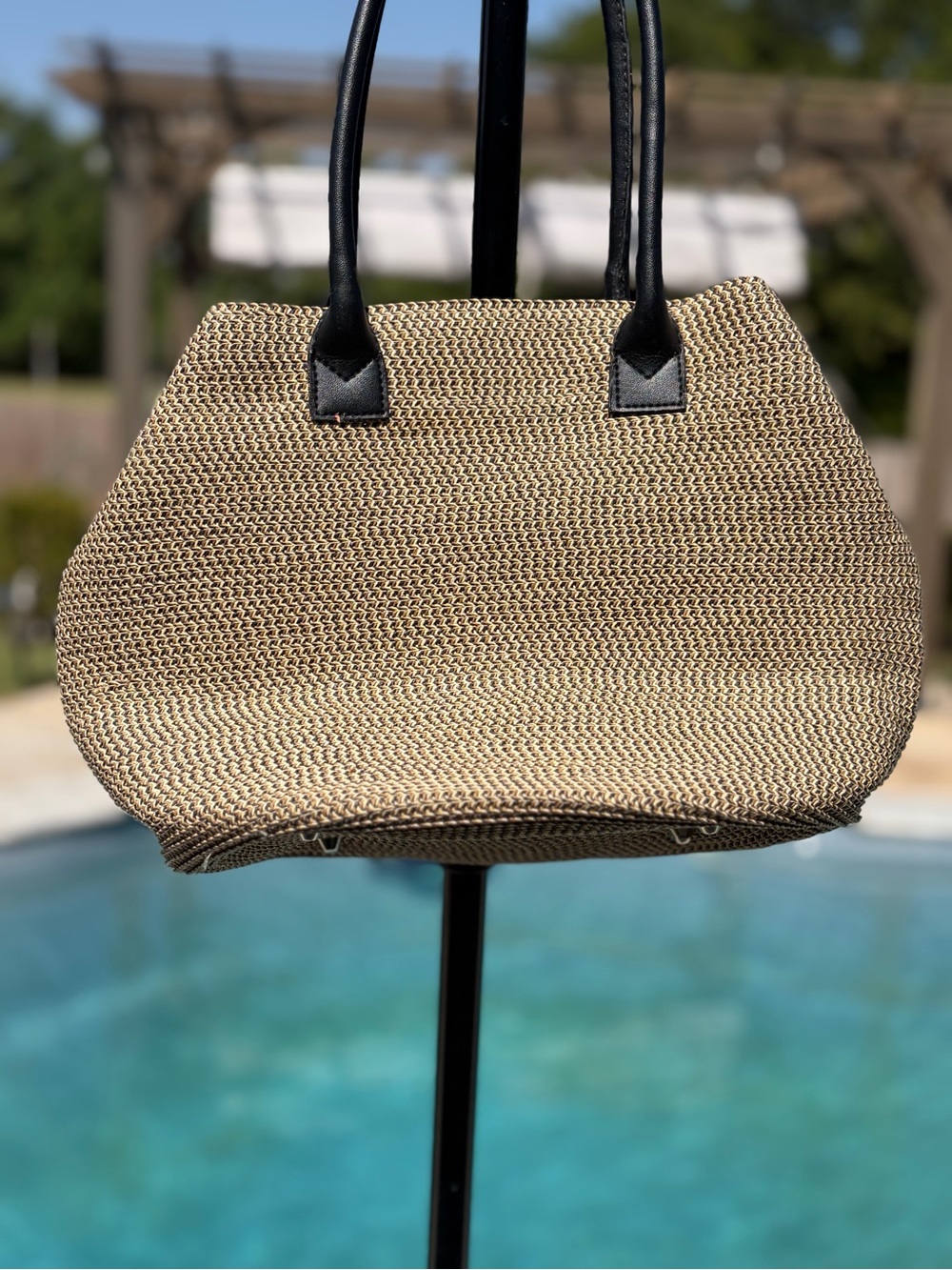 San Diego Hat Company Natural Straw Tote with Black Handles